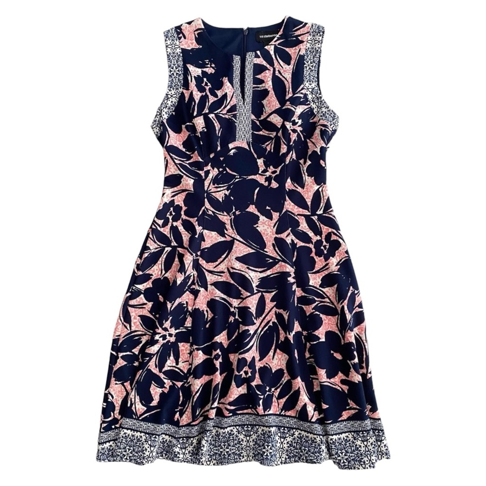 Liz Claiborne Sleeveless Orange & Blue Floral Fit and Flare Dress Women's Size 4